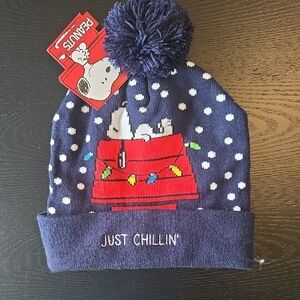 Peanuts Navy Beanie with Snoopy and Pom